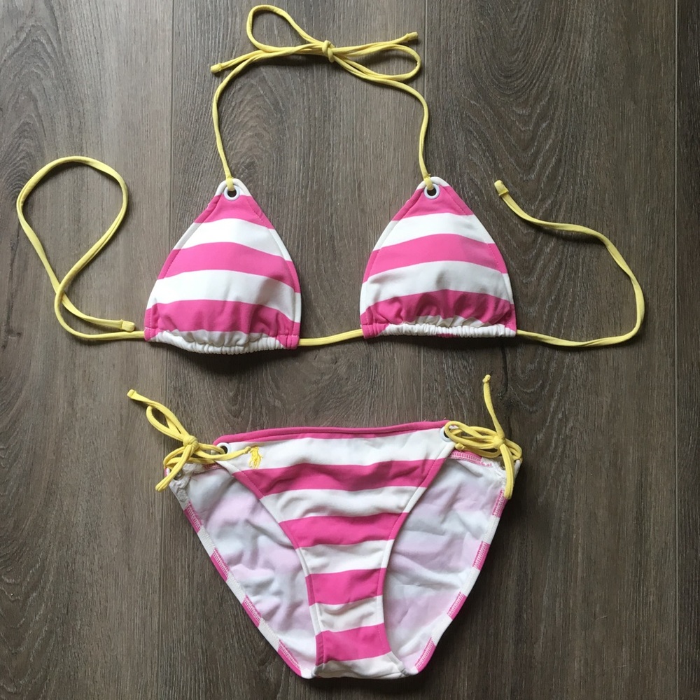 Ralph Lauren bikini, pink stripes with yellow trim